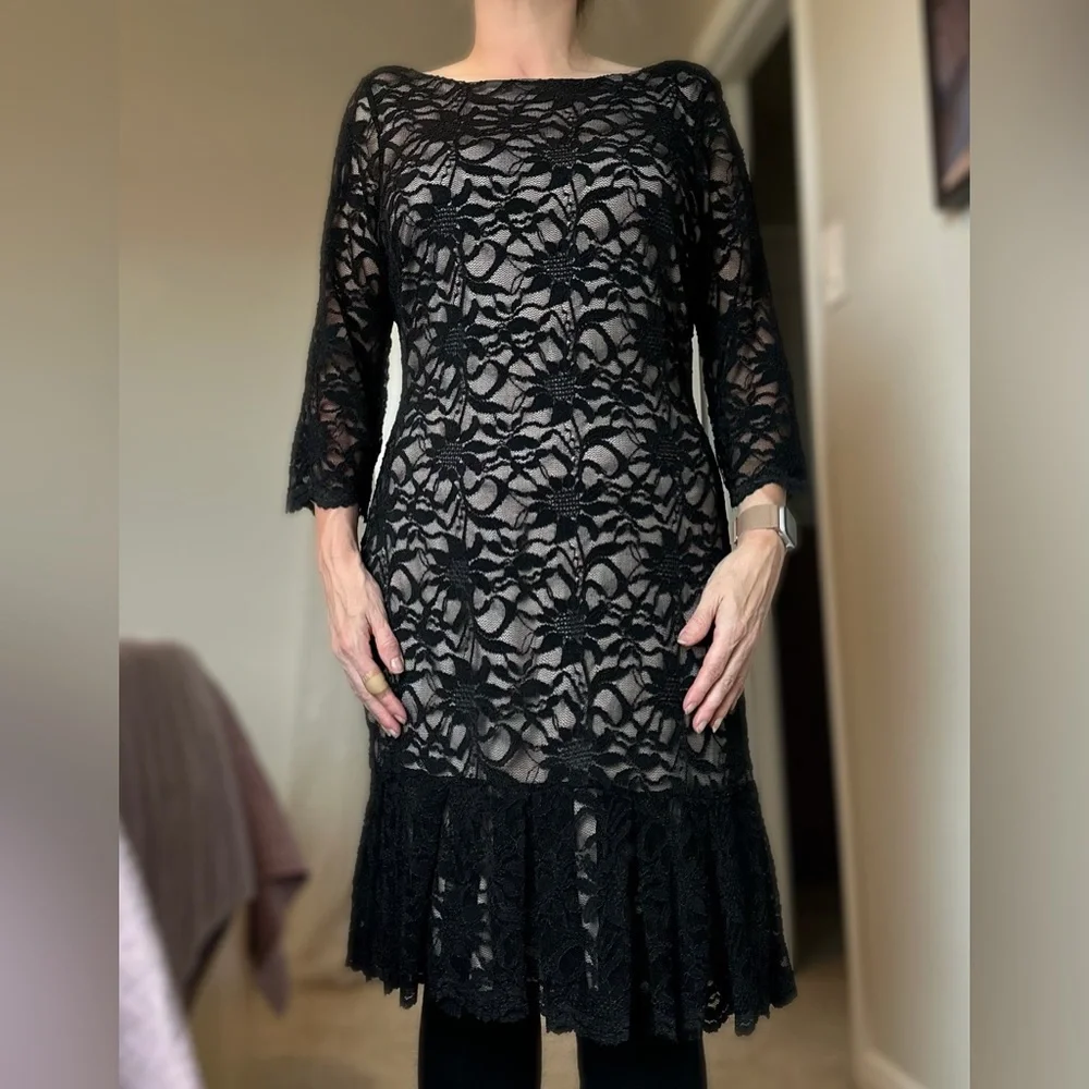 Calvin Klein Elegant Black Lace Dress - 14 - Picture 2 of 11